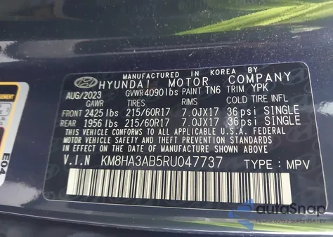 2024 Hyundai Kona Se z USA, uszkodzony, nr VIN KM8HA3AB5RU047737